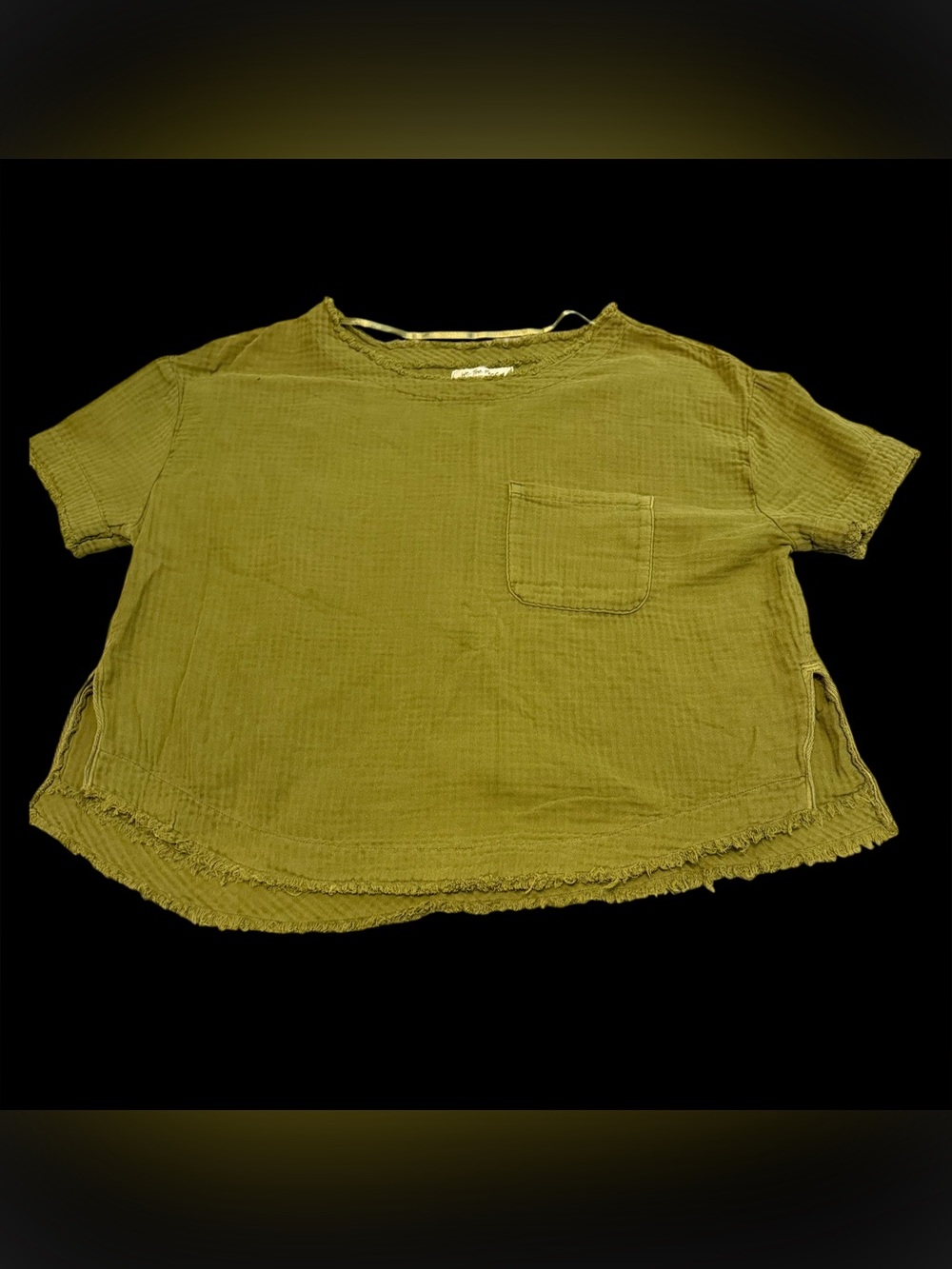 We The Free ~ Green Top ~ Boxy ~ Frayed Edges ~ Slits on Sides ~ Sz L NWOT - Picture 3 of 9